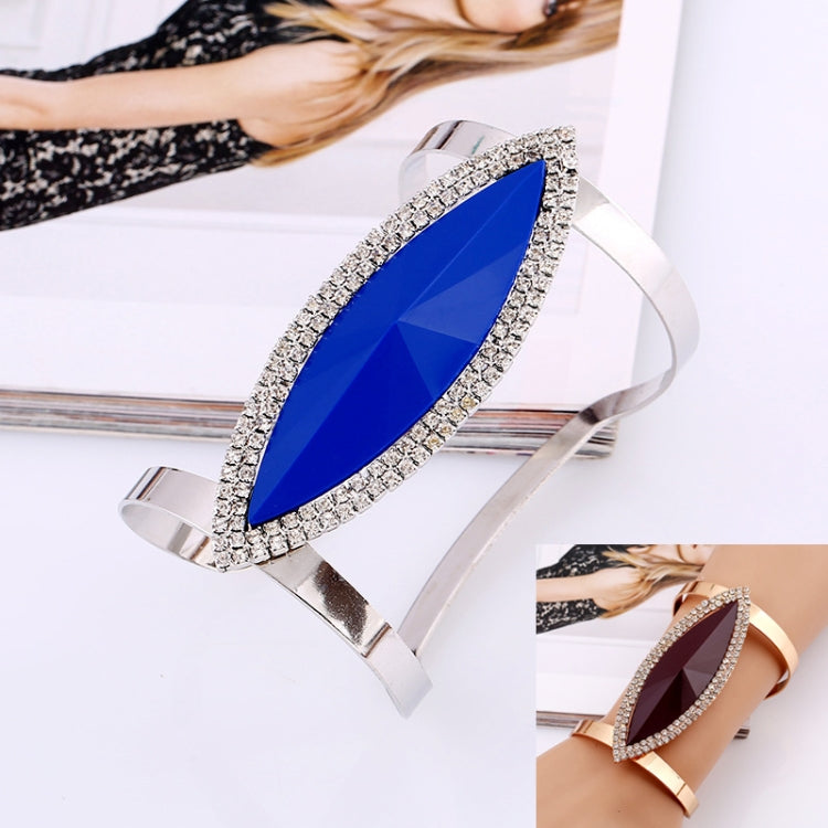 Bracelets en métal pour femme, tendance, avec mosaïque en résine et cristal, larges et lisses, ouverture réglable, bleu argenté, noir doré, marron doré