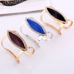 Bracelets en métal pour femme, tendance, avec mosaïque en résine et cristal, larges et lisses, ouverture réglable, bleu argenté, noir doré, marron doré
