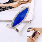 Bracelets en métal pour femme, tendance, avec mosaïque en résine et cristal, larges et lisses, ouverture réglable, bleu argenté, noir doré, marron doré