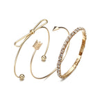Ensemble de joncs ouverts et réglables en forme de flocon de neige en feuille d'or et bois de cerf pour femme