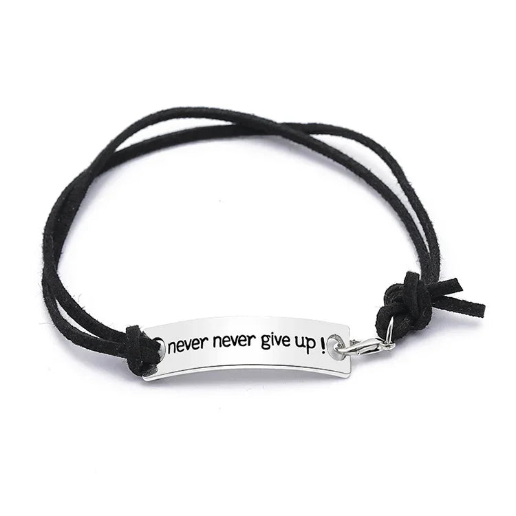Bracelets « Never Give Up » – Bracelet de persévérance en cuir et velours avec lettres