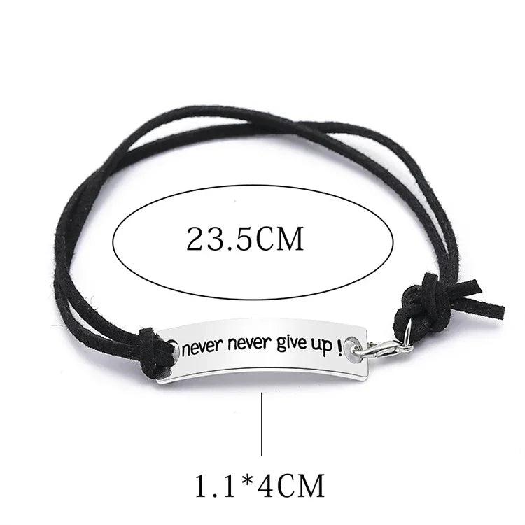 Bracelets « Never Give Up » – Bracelet de persévérance en cuir et velours avec lettres