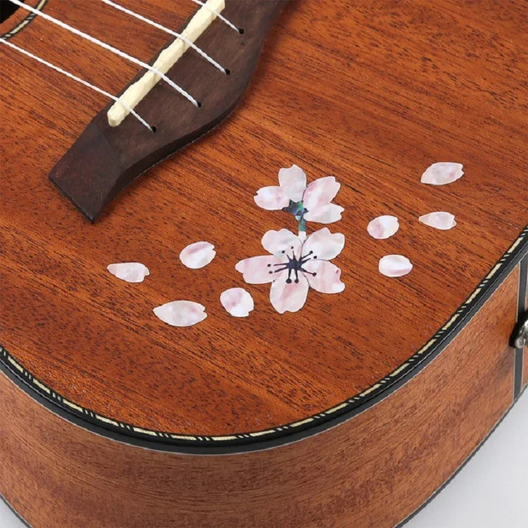 2 autocollants pour panneau de guitare, motif fleurs de cerisier, à coller soi-même sur un ukulélé.