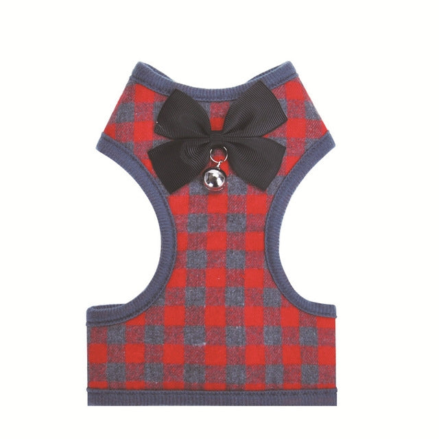 Gilet à nœud réglable à carreaux Laisse de traction pour chat chien animal de compagnie, Rouge, Bleu, Gris, Rose, Jaune
