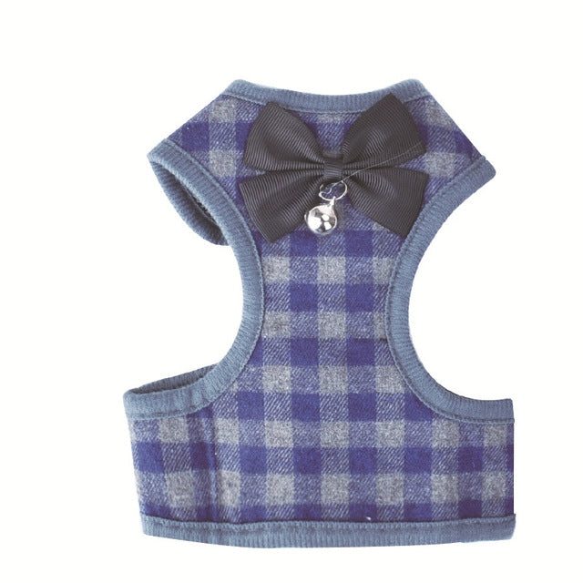 Adjustable Bow Plaid Vest Lead Pull Rope Leash for Cat Dog Pet, Red, Blue, Gray, Pink, Yellow