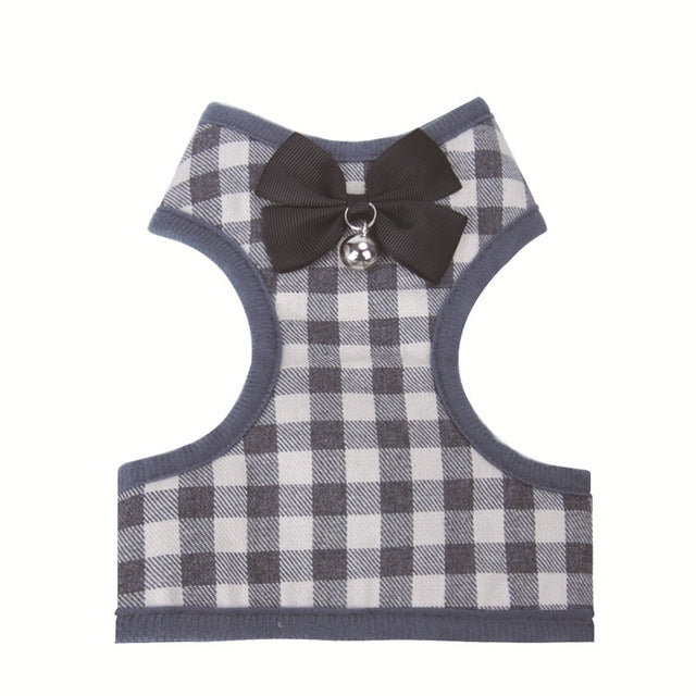 Gilet à nœud réglable à carreaux Laisse de traction pour chat chien animal de compagnie, Rouge, Bleu, Gris, Rose, Jaune