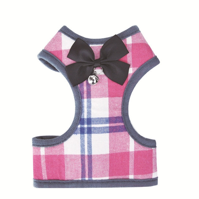 Gilet à nœud réglable à carreaux Laisse de traction pour chat chien animal de compagnie, Rouge, Bleu, Gris, Rose, Jaune