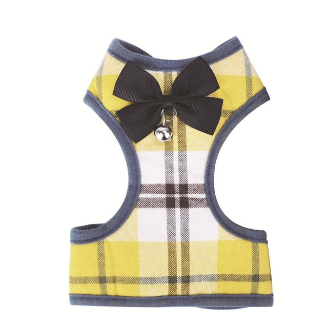 Gilet à nœud réglable à carreaux Laisse de traction pour chat chien animal de compagnie, Rouge, Bleu, Gris, Rose, Jaune