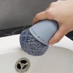 Brosse de nettoyage à poignée domestique en polyester, brosse de nettoyage courte pour cuisine, brosse à récurer, blanc, bleu, 4 têtes de rechange