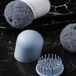 Brosse de nettoyage à poignée domestique en polyester, brosse de nettoyage courte pour cuisine, brosse à récurer, blanc, bleu, 4 têtes de rechange