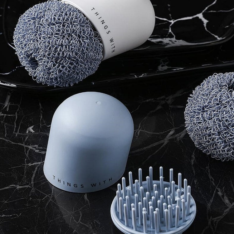 Brosse de nettoyage à poignée domestique en polyester, brosse de nettoyage courte pour cuisine, brosse à récurer, blanc, bleu, 4 têtes de rechange