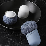 Brosse de nettoyage à poignée domestique en polyester, brosse de nettoyage courte pour cuisine, brosse à récurer, blanc, bleu, 4 têtes de rechange