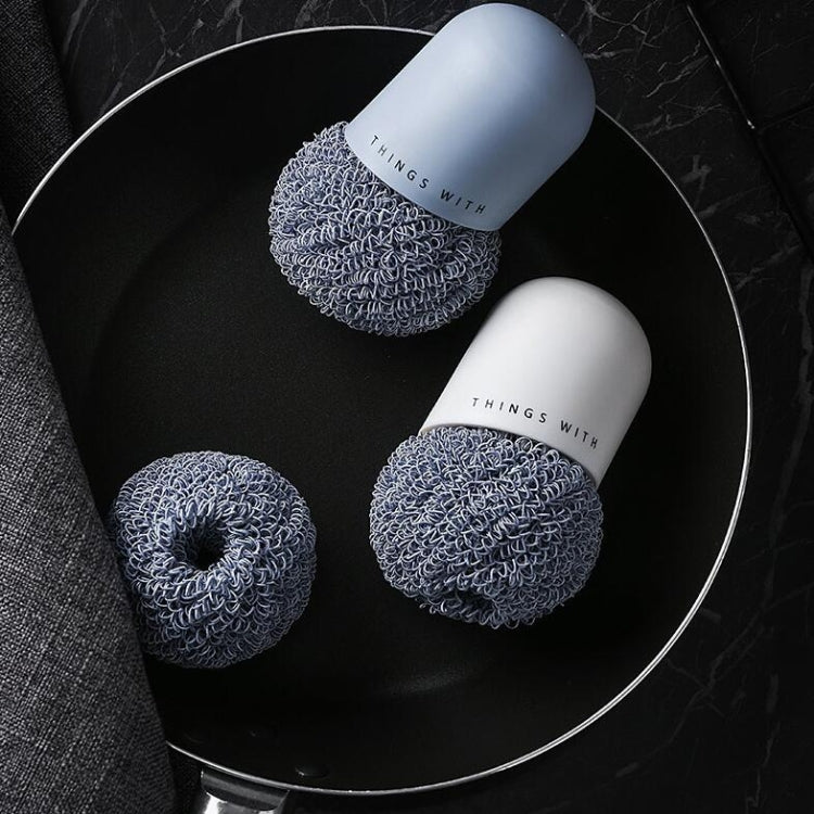 Brosse de nettoyage à poignée domestique en polyester, brosse de nettoyage courte pour cuisine, brosse à récurer, blanc, bleu, 4 têtes de rechange
