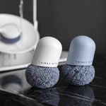Brosse de nettoyage à poignée domestique en polyester, brosse de nettoyage courte pour cuisine, brosse à récurer, blanc, bleu, 4 têtes de rechange