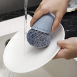Brosse de nettoyage à poignée domestique en polyester, brosse de nettoyage courte pour cuisine, brosse à récurer, blanc, bleu, 4 têtes de rechange