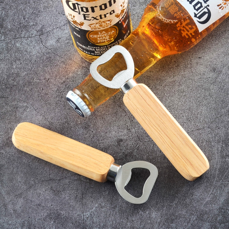 2 Ouvre-bouteilles de bière en acier inoxydable avec poignée en bois d'hévéa, décapsuleur à soda créatif, ouvre-bouteille de bière avec poignée