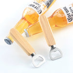2 Ouvre-bouteilles de bière en acier inoxydable avec poignée en bois d'hévéa, décapsuleur à soda créatif, ouvre-bouteille de bière avec poignée