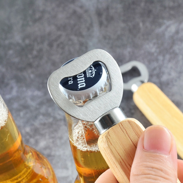 2 Ouvre-bouteilles de bière en acier inoxydable avec poignée en bois d'hévéa, décapsuleur à soda créatif, ouvre-bouteille de bière avec poignée