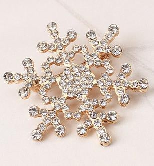 Broche Flocon de Neige de Noël en Strass, Or, Argent