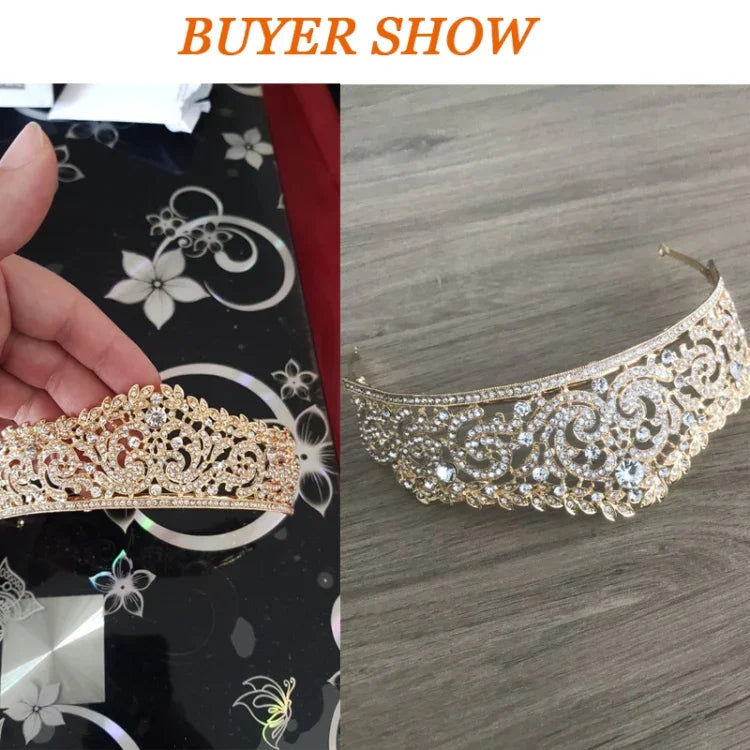 Femmes Mariée Mariage Bijoux Tiaras Couronne Couleur Or Plein Cristal Strass Accessoires Bandeau Tiaras Couronnes