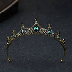Petites Couronnes Tiares Baroques Vintage en Cristal Vert pour Femmes Filles Mariée Bijoux de Cheveux Accessoires