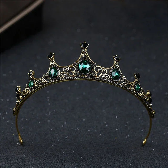 Petites Couronnes Tiares Baroques Vintage en Cristal Vert pour Femmes Filles Mariée Bijoux de Cheveux Accessoires