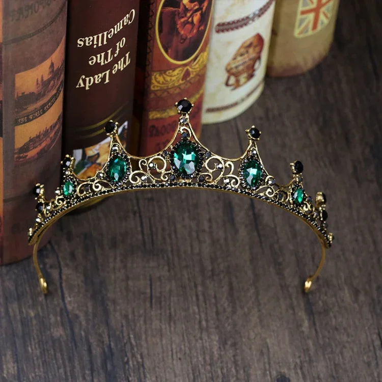 Petites Couronnes Tiares Baroques Vintage en Cristal Vert pour Femmes Filles Mariée Bijoux de Cheveux Accessoires