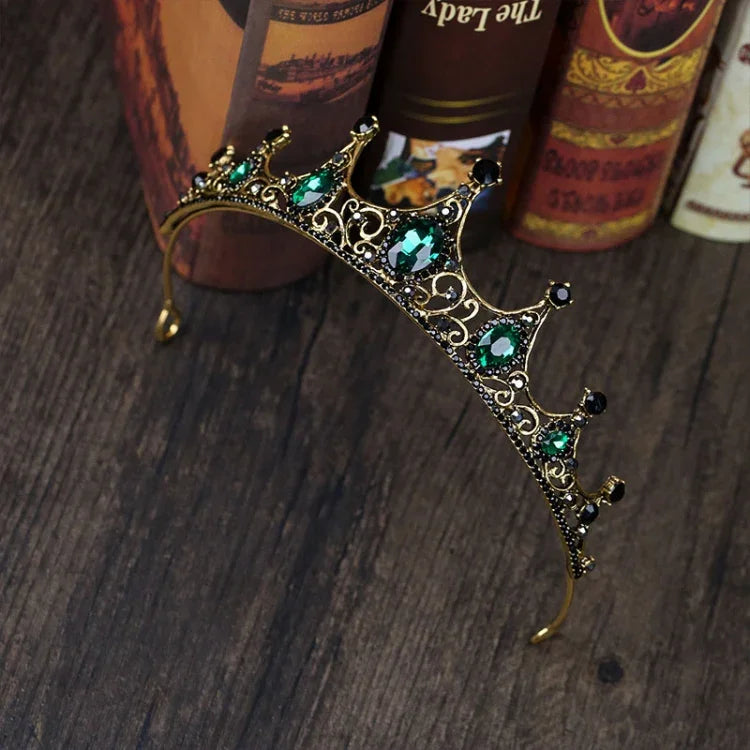 Petites Couronnes Tiares Baroques Vintage en Cristal Vert pour Femmes Filles Mariée Bijoux de Cheveux Accessoires