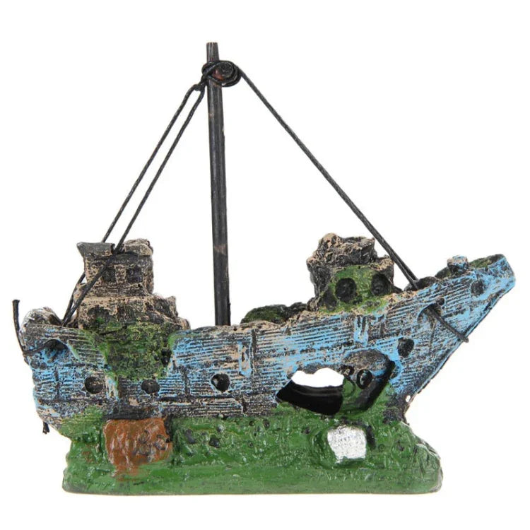 Bateau Pirate Bateau Pourri Petit Bateau Filet Paysage Aquarium Cylindre en Verre pour Aquarium, Bateau Pirate