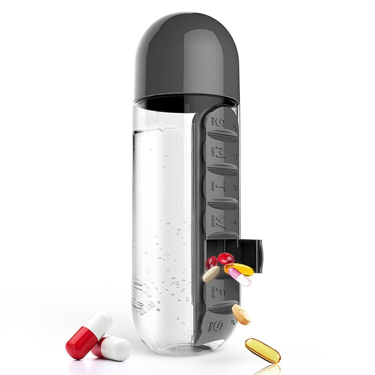 Bouteille d'eau en plastique de 600 ml avec pilulier quotidien intégré Bouteilles à boire