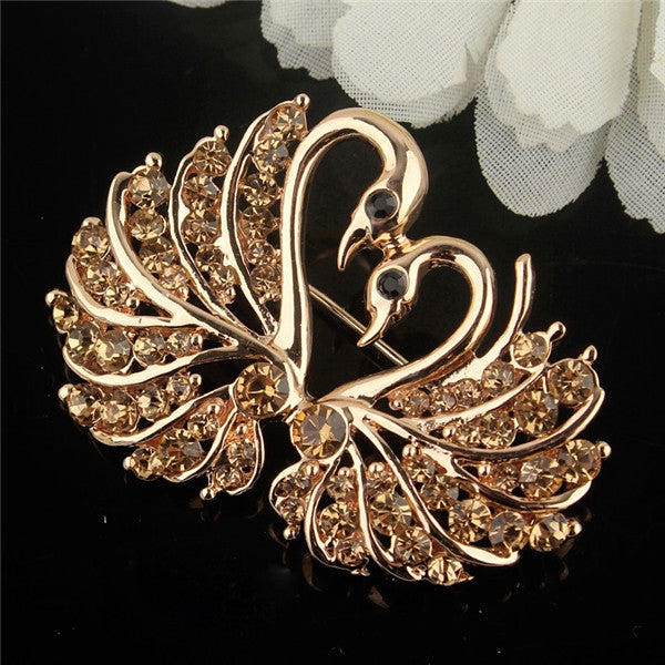 Broches Cygnes en Cristal pour Femmes, Strass Animaux, Blanc, Rose, Champagne