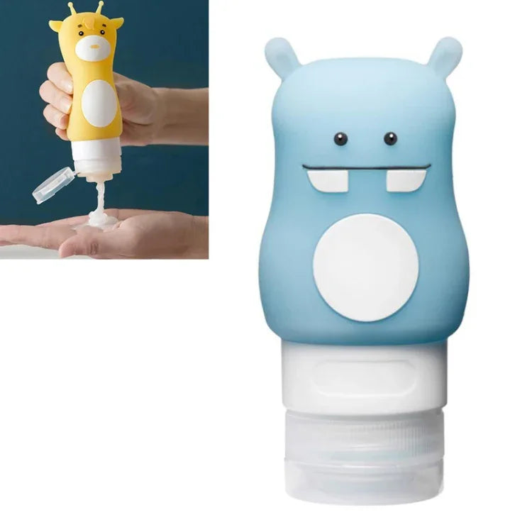 Boîte de rangement portable pour shampoing de voyage, lotion corporelle, cosmétiques, hippopotame bleu