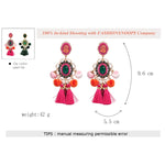 Drop Hairball Earring Handmade Tassel Big Earring Fringed earrings, Green, Pink