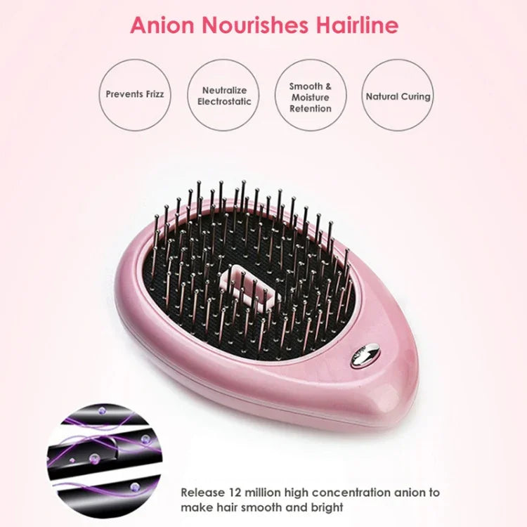 Brosse lissante électrique portable à ions pour cheveux, peigne à ions négatifs, peigne anti-statique massant pour cheveux lisses, rose, vert
