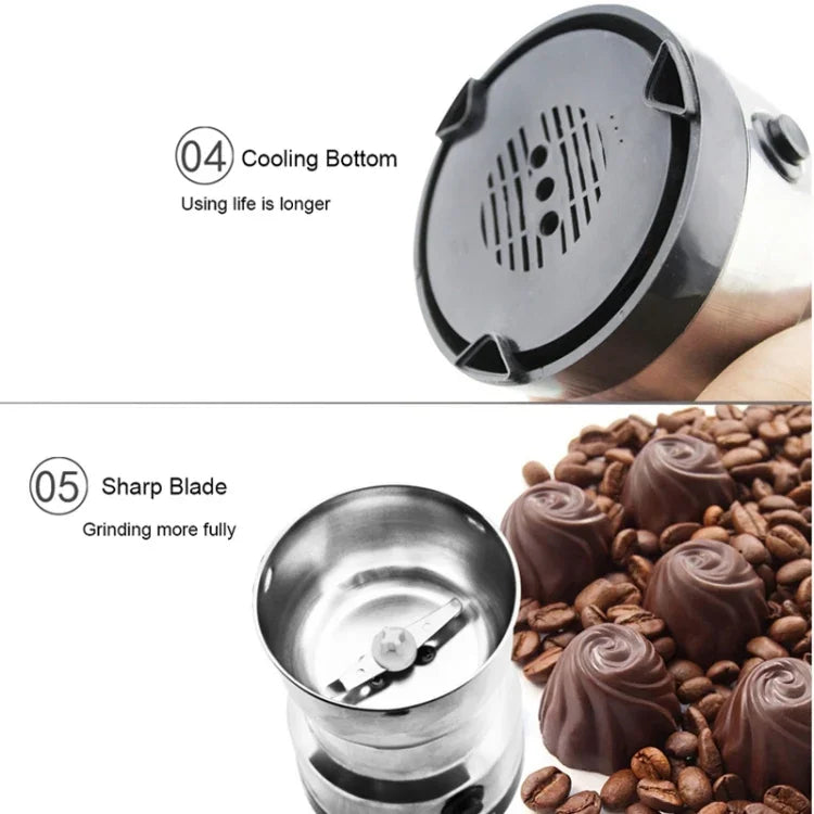 Moulin à café multifonctionnel avec prise UE, en acier inoxydable, pour herbes/épices/noix/grains/grains de café, moulin à café, prise UE