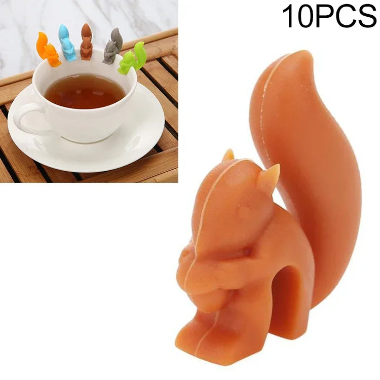 10 pièces sachets de thé en silicone écureuil multifonction, reconnaisseur de verre à vin, écureuil (café)