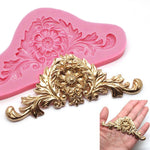 Lot de 2 moules en silicone pour fondant gaufré vintage, motif vigne florale dentelle, outil de pâtisserie, couleur rose et gris.