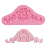 Lot de 2 moules en silicone pour fondant gaufré vintage, motif vigne florale dentelle, outil de pâtisserie, couleur rose et gris.
