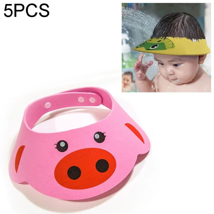 2 pièces Casquette bébé enfant Casque de douche Casquette de bain bébé Chapeau de douche Visor de bain Casquette bouclier lavage cheveux pour enfants, Cochon rose, Chien jaune, Grenouille verte