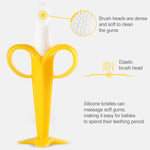 3 PCS Baby Silicone Training Toothbrush Banana Shape Safe Toddle Teether Chew Toys Teething Ring Gift for Infant Baby Chewing, Yellow-B