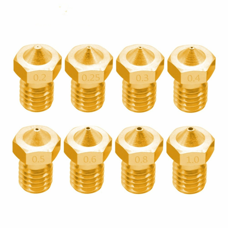 8 PCS Accessoires d'imprimante 3D Bugatti E3D-V5 Buse V6 Consommables à filetage M6 Buse chaude, 1,75/0,3 mm, 1,75/0,35 mm, 1,75/0,4 mm, 1,75/0,5 mm, 1,75/0,6 mm, 3/0,2 mm, 3/0,3 mm, 3/0,4 mm, 3/0,8 mm, 3/1,0 mm, 3/0,25 mm