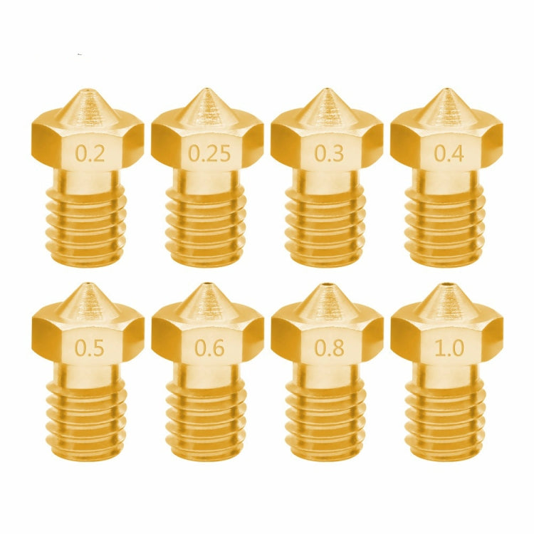 8 PCS Accessoires d'imprimante 3D Bugatti E3D-V5 Buse V6 Consommables à filetage M6 Buse chaude, 1,75/0,3 mm, 1,75/0,35 mm, 1,75/0,4 mm, 1,75/0,5 mm, 1,75/0,6 mm, 3/0,2 mm, 3/0,3 mm, 3/0,4 mm, 3/0,8 mm, 3/1,0 mm, 3/0,25 mm