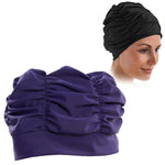 Bonnets de bain pour femmes en tissu plissé, bonnet de bain femme (bleu lac), bonnet de bain femme (violet), bonnet de bain femme (rose)