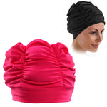 Bonnets de bain pour femmes en tissu plissé, bonnet de bain femme (bleu lac), bonnet de bain femme (violet), bonnet de bain femme (rose)