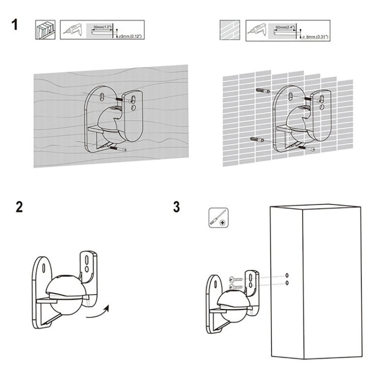 Paire de supports muraux noirs pour haut-parleur Surround, design rotatif à 45 degrés pour fixation TV murale, 8 x 4,5 x 5,8 cm