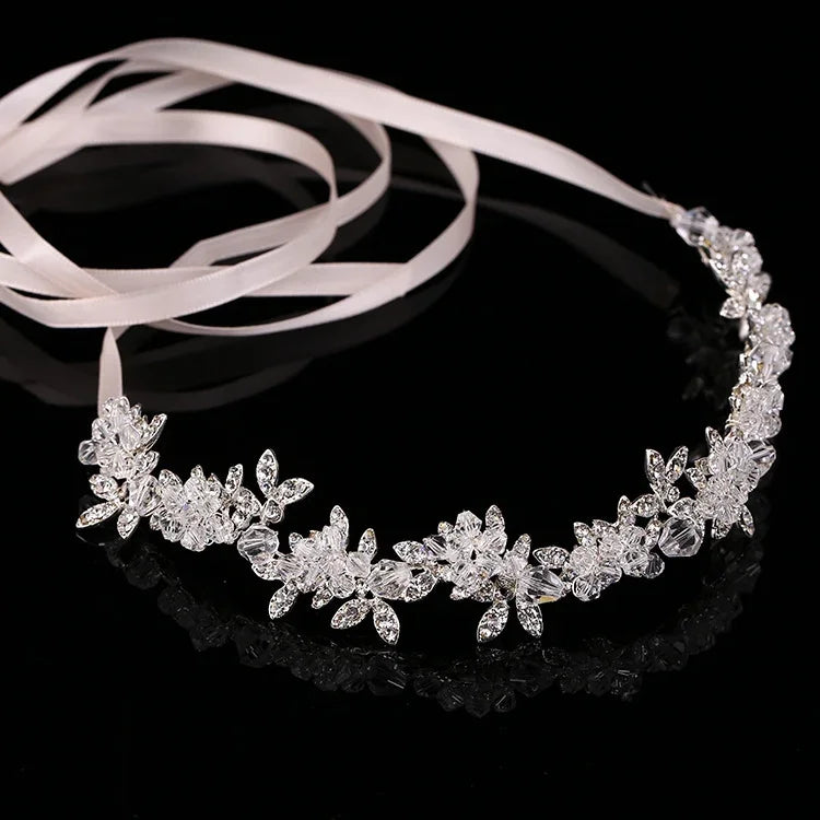 Bijoux de tête de mariée en cristal noble avec strass, accessoires de cheveux de mariage en ruban de satin pour mariées, tiares, couronnes, bandeaux