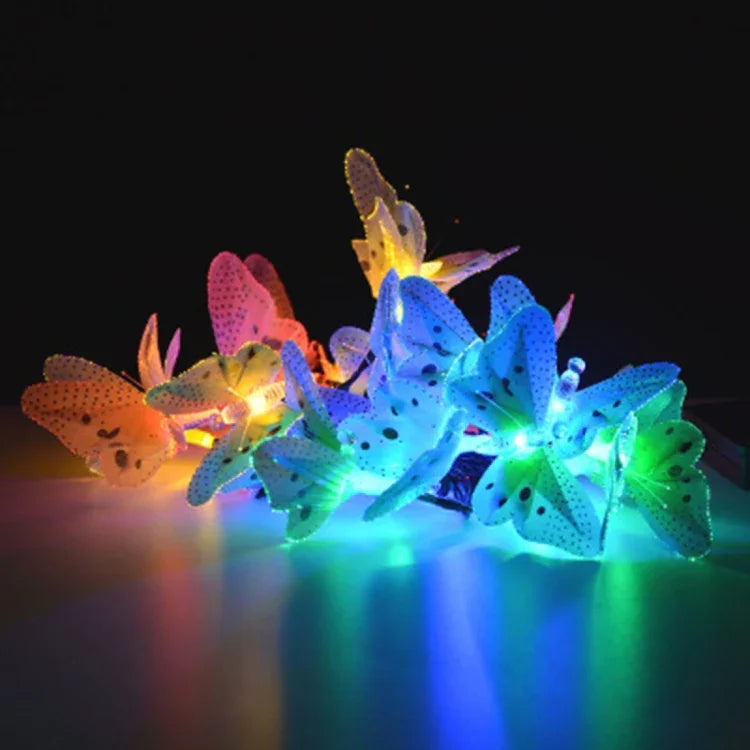 Guirlandes féeriques étanches d'extérieur et de jardin pour Noël, à fibre optique en forme de papillon alimentées par l'énergie solaire, 4m 12 LED, 5m 20 LED