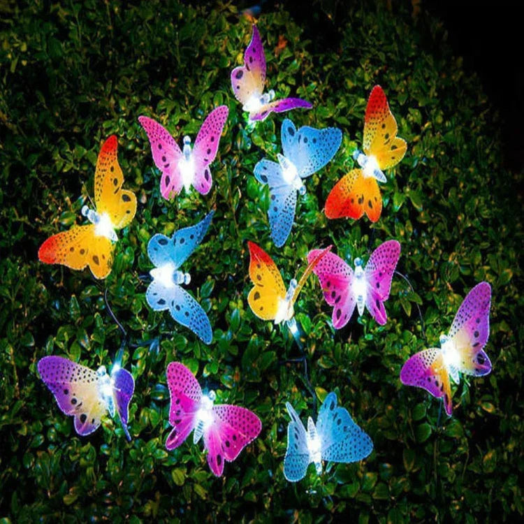 Guirlandes féeriques étanches d'extérieur et de jardin pour Noël, à fibre optique en forme de papillon alimentées par l'énergie solaire, 4m 12 LED, 5m 20 LED