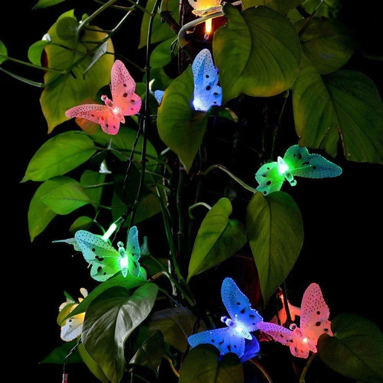 Guirlandes féeriques étanches d'extérieur et de jardin pour Noël, à fibre optique en forme de papillon alimentées par l'énergie solaire, 4m 12 LED, 5m 20 LED