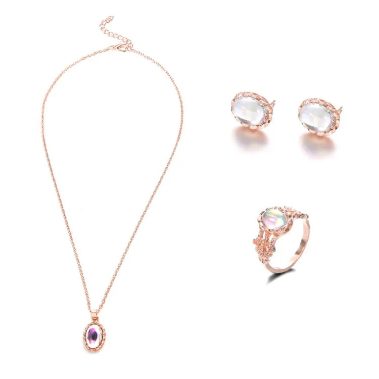 Parure de Bijoux en Cristal Collier Boucles d'Oreilles Bague Opale pour Femme